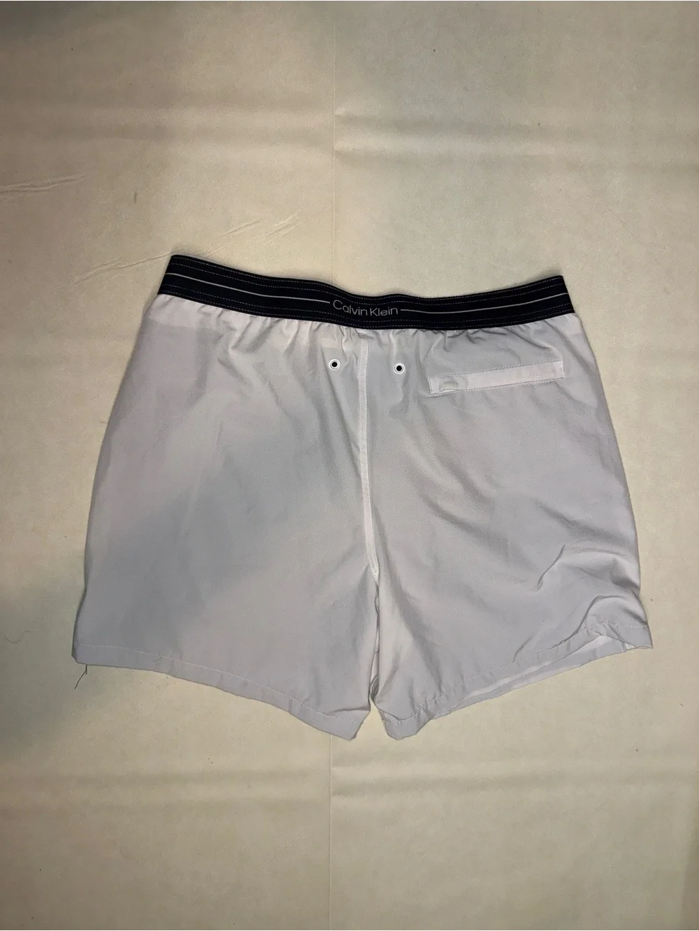 Calvin Klein White Athletic Shorts with Black Waist Accents